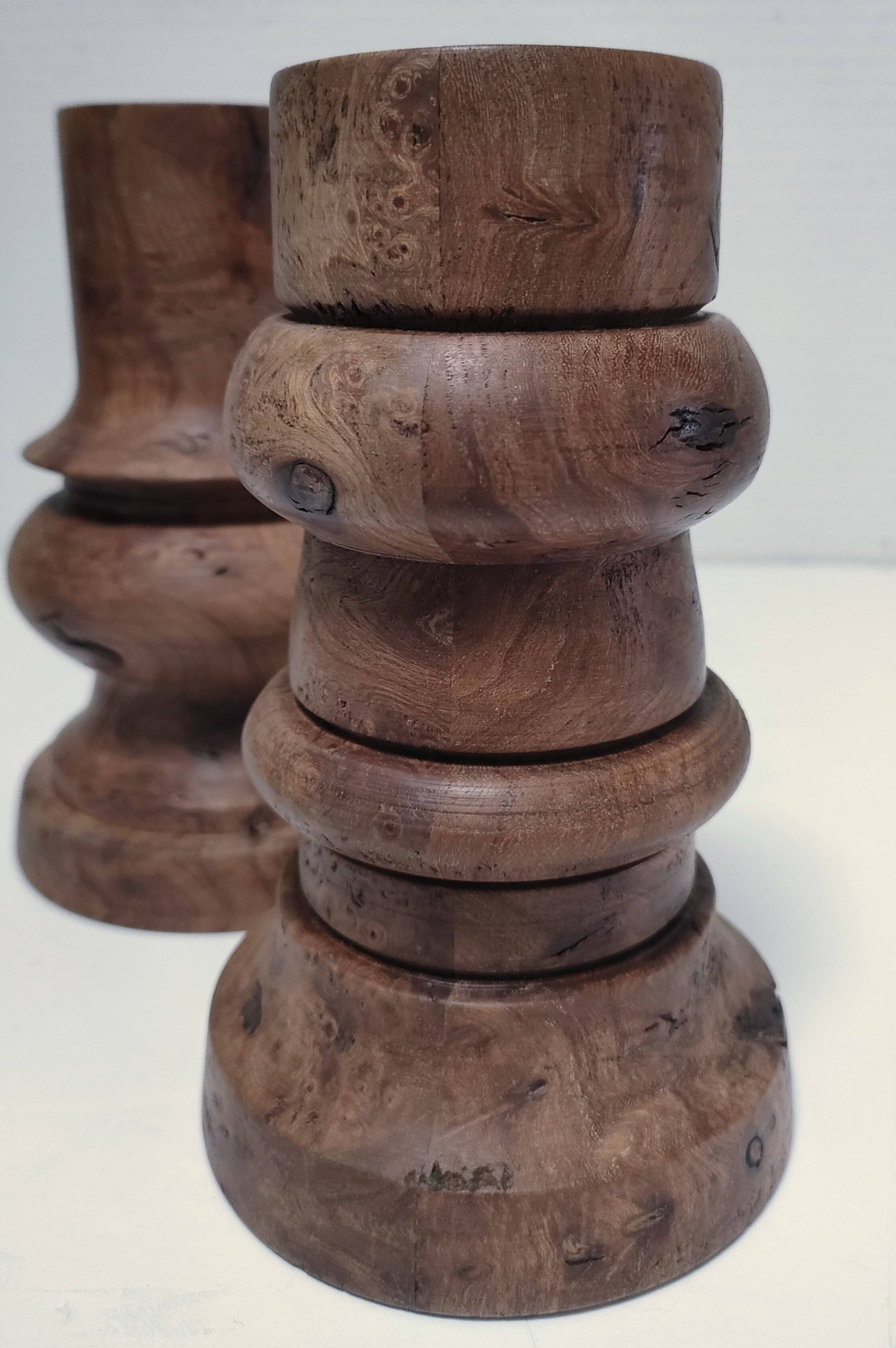 Two vintage turned wood pen and pencil pots