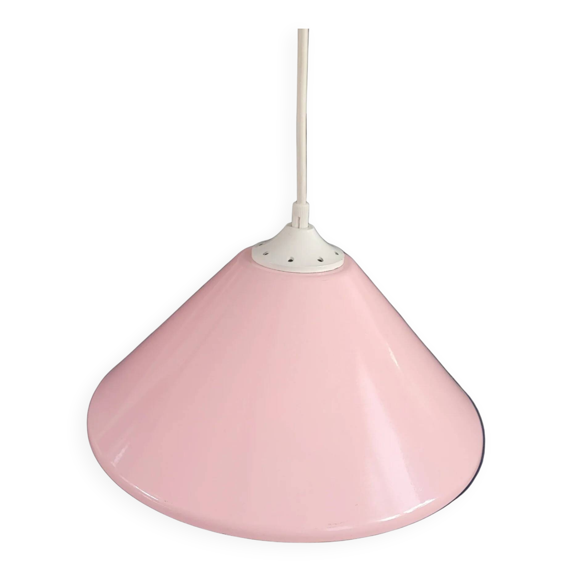 Conical pendant light in pink metal