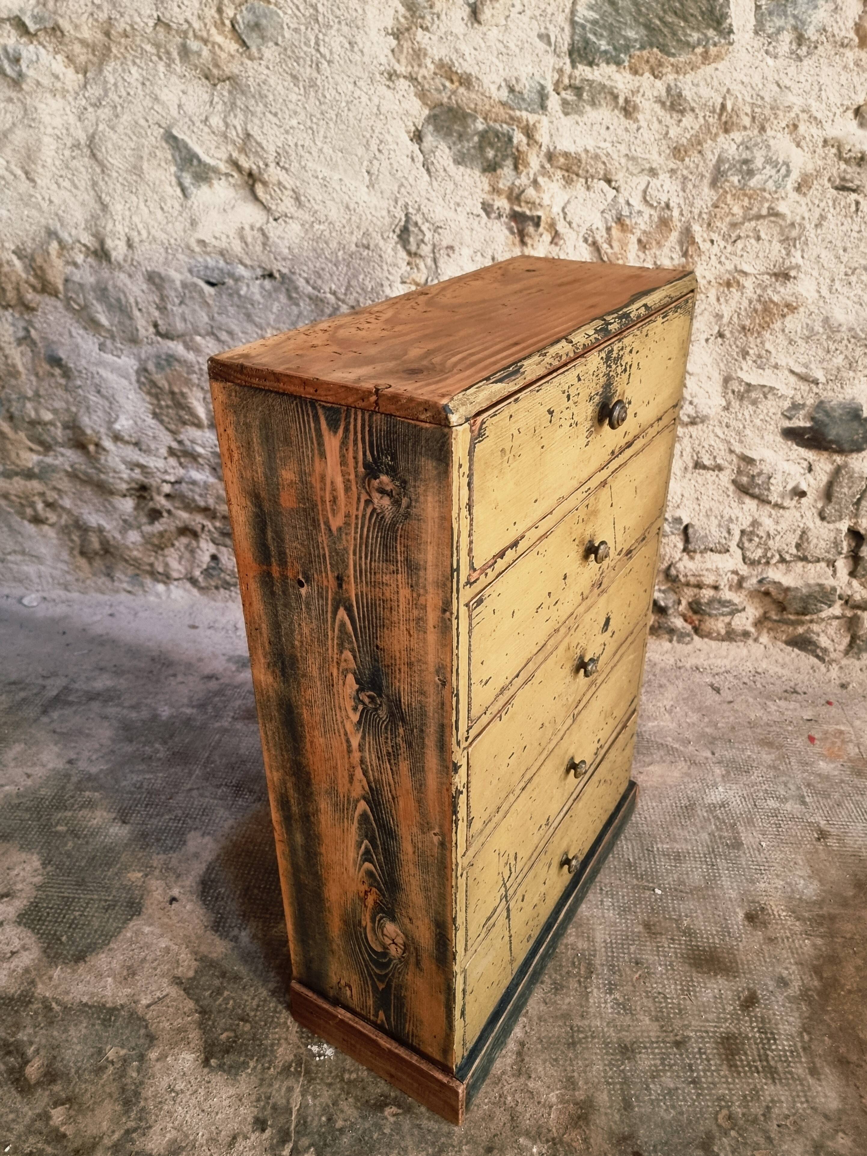 Antique French pine drawer cabinet – Narrow storage unit – Workshop/apothecary style – circa 1900