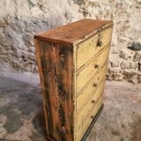 Antique French pine drawer cabinet – Narrow storage unit – Workshop/apothecary style – circa 1900