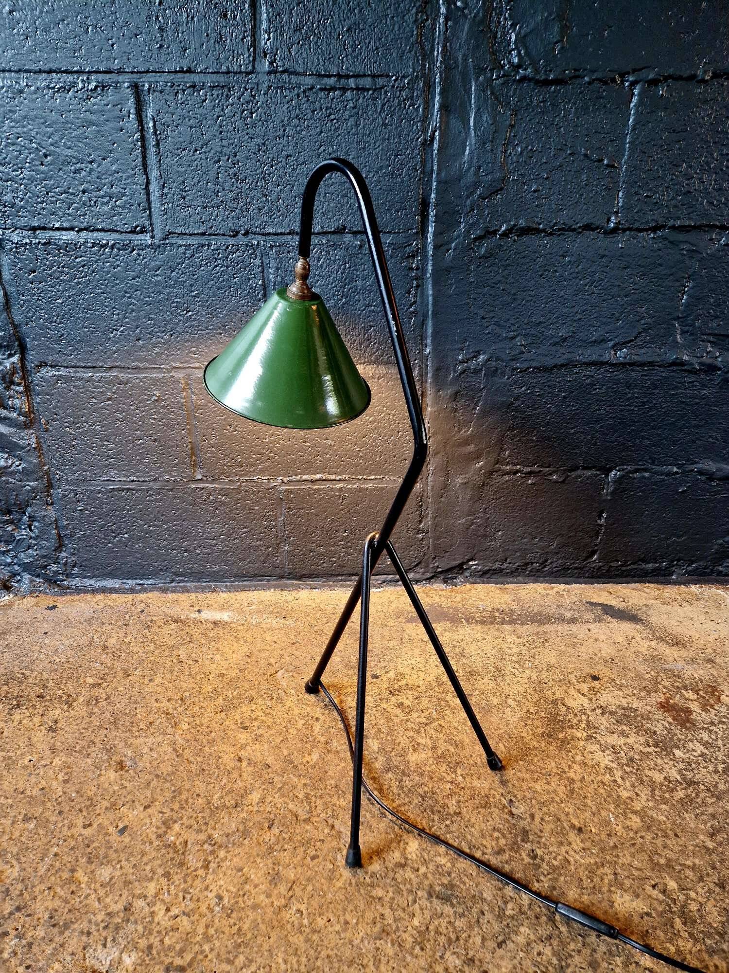 Industrial floor lamp in black lacquered metal and green enamelled sheet metal