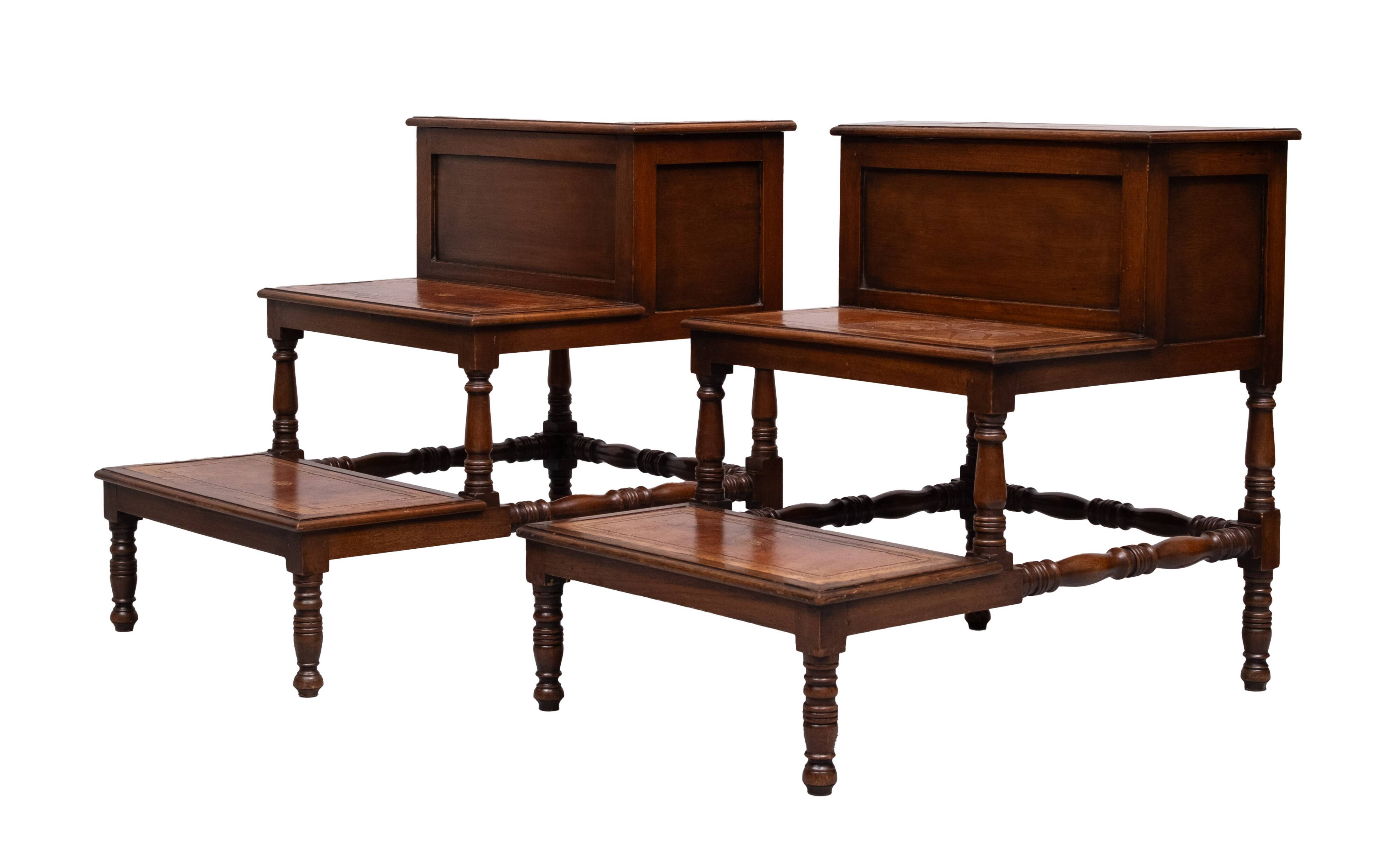 Superb pair Mahogany and Leather library steps England