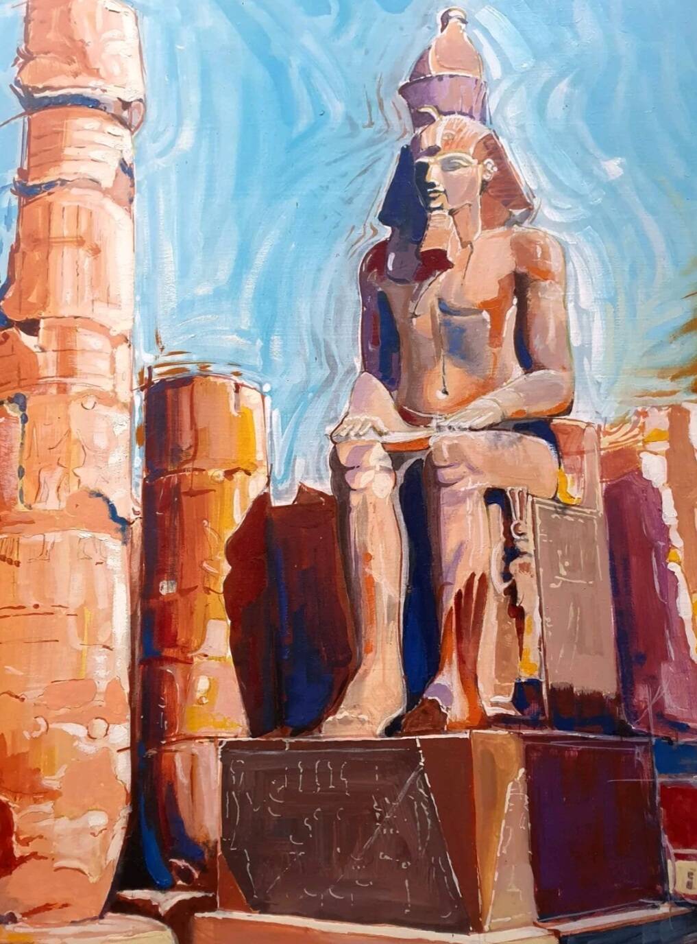 Tableau huile Ramsés II  Signé Albert