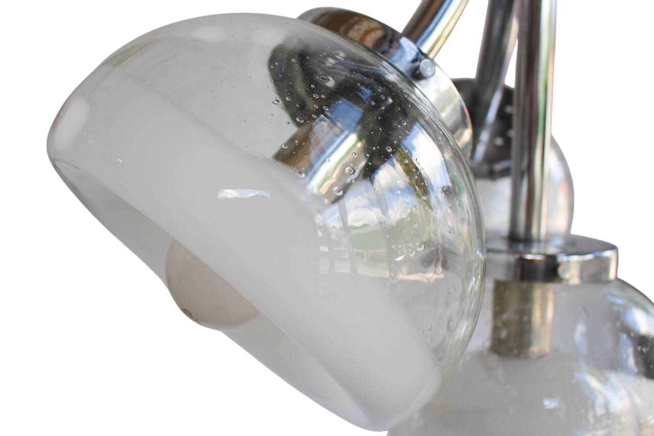 Gaetano Sciolari attr. four arm Murano glass chrome chandelier, 1970s