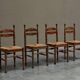 Set of 4 oak and bamboo chairs, 1950s.