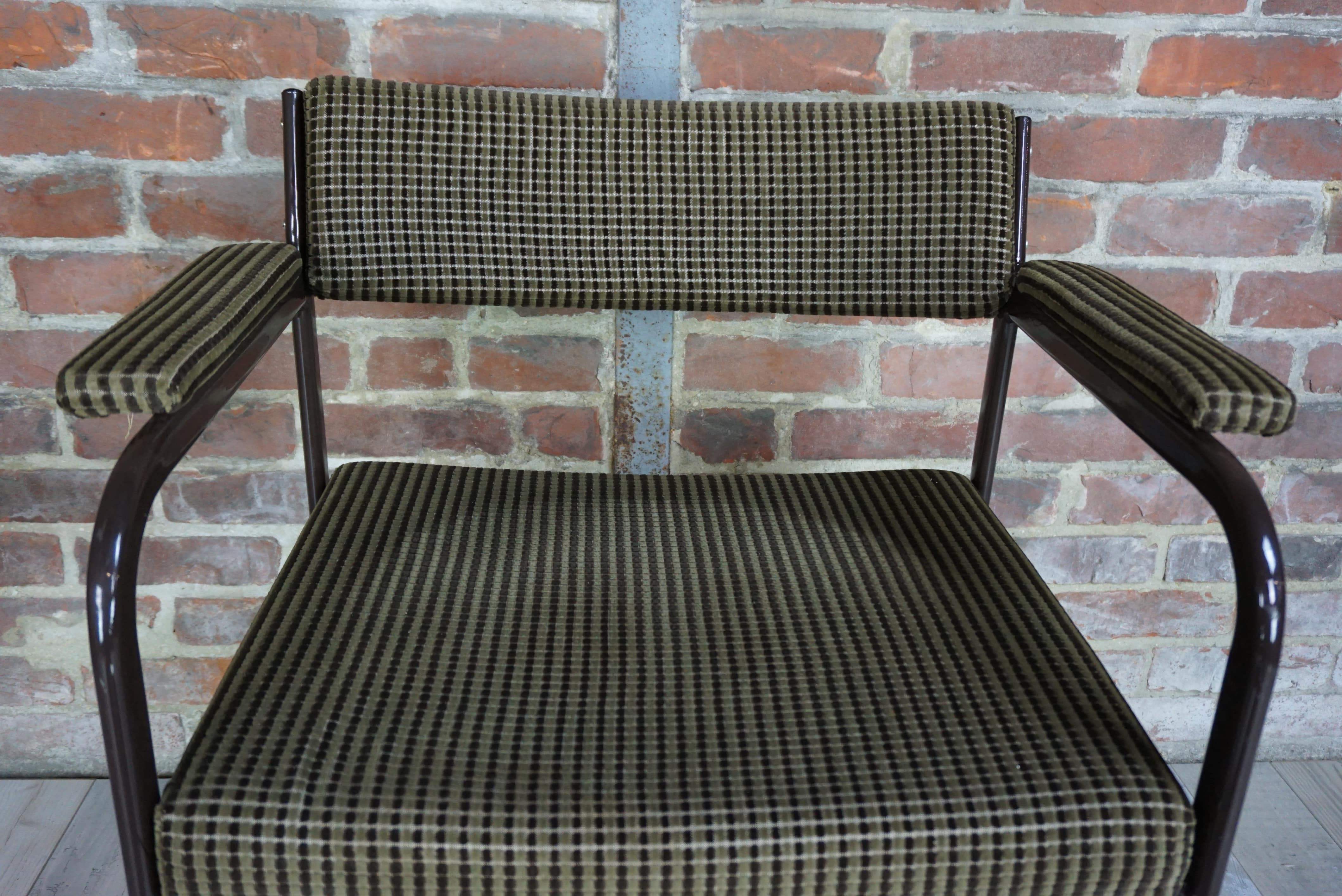 Metal and velvet office armchair