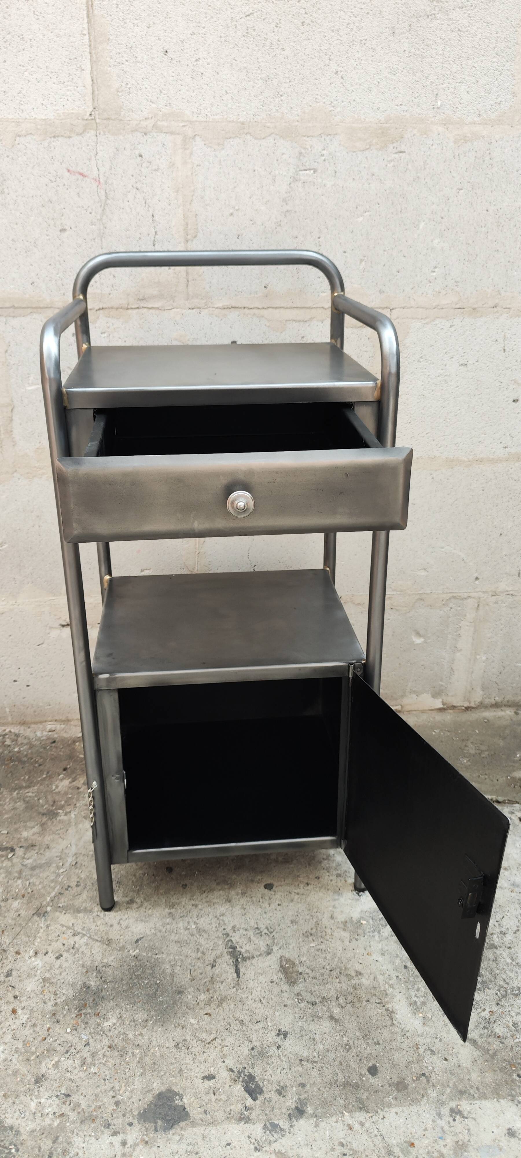 old metal medical bedside table circa 1930/40