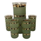 Service a orangeade vintage 1950_ pichet et 4 verres-Vert givré et Or