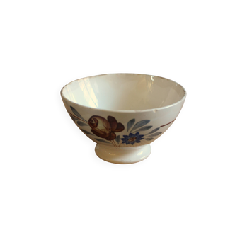 Grand Bol sur pied Faïence Digoin Sarreguemines fleurs brun bleu