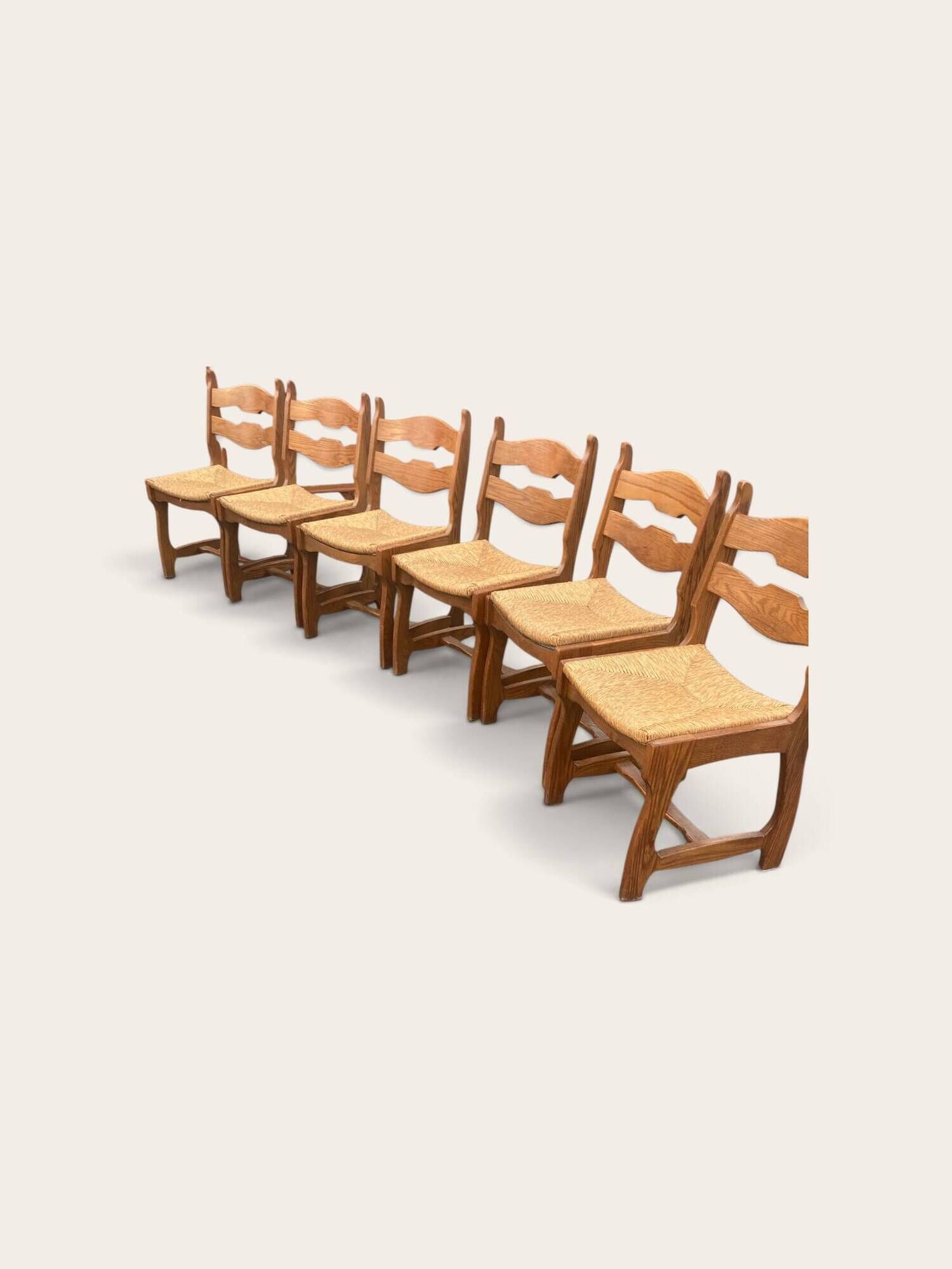 6 brutalist chairs by Guillerme and Chambron