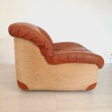Four vintage armchairs, leather and fabric, 70s