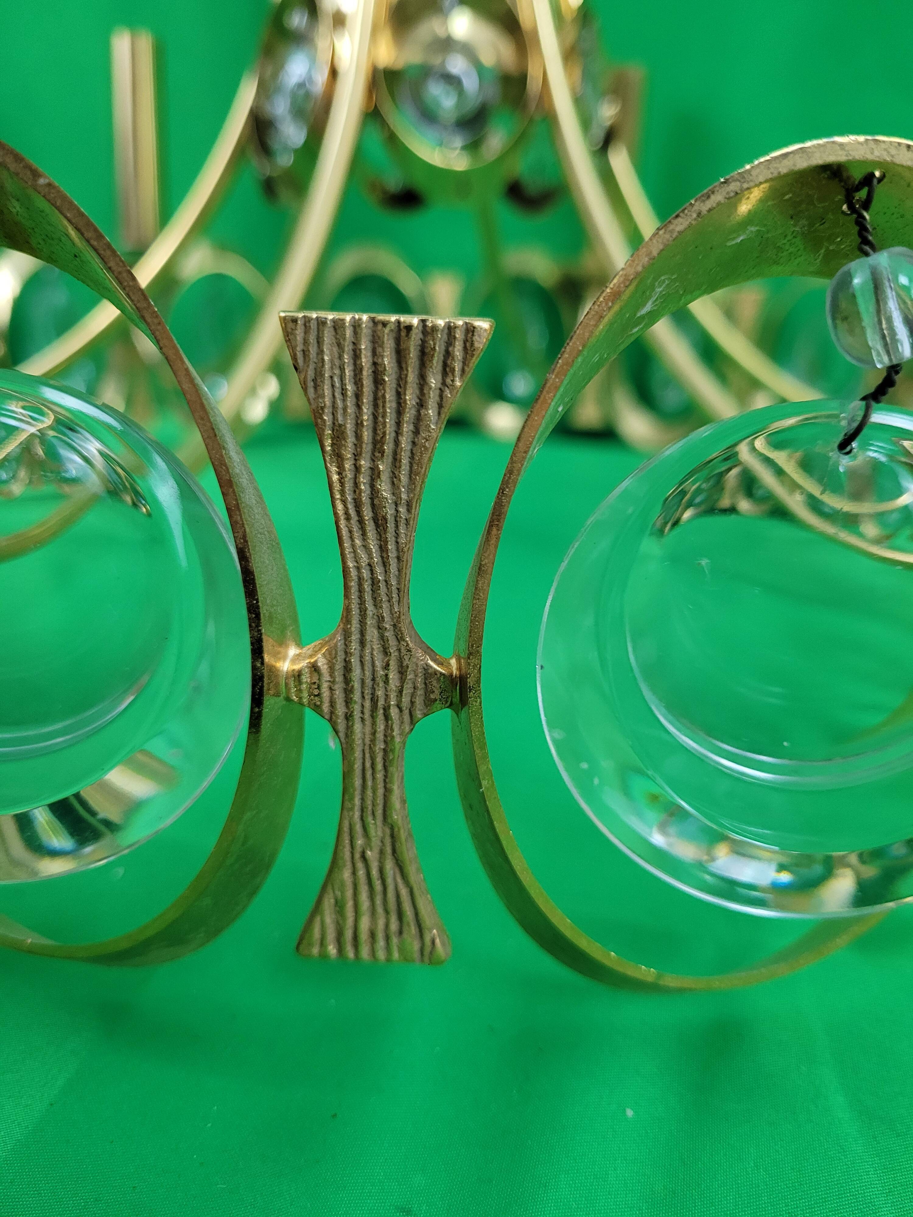 Chandelier in gilded metal and glass from