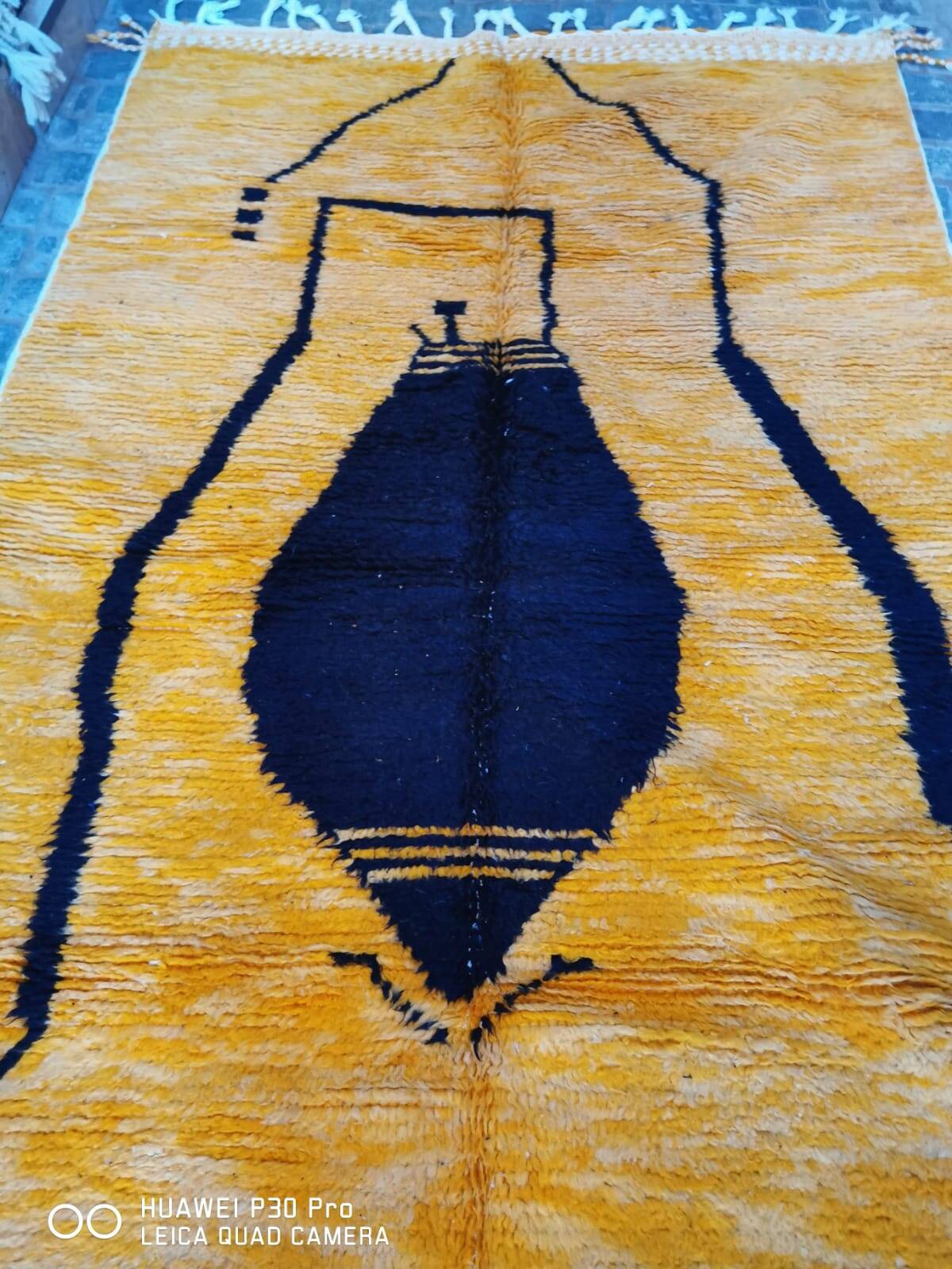 Mustard and black Berber rug 250/150 cm