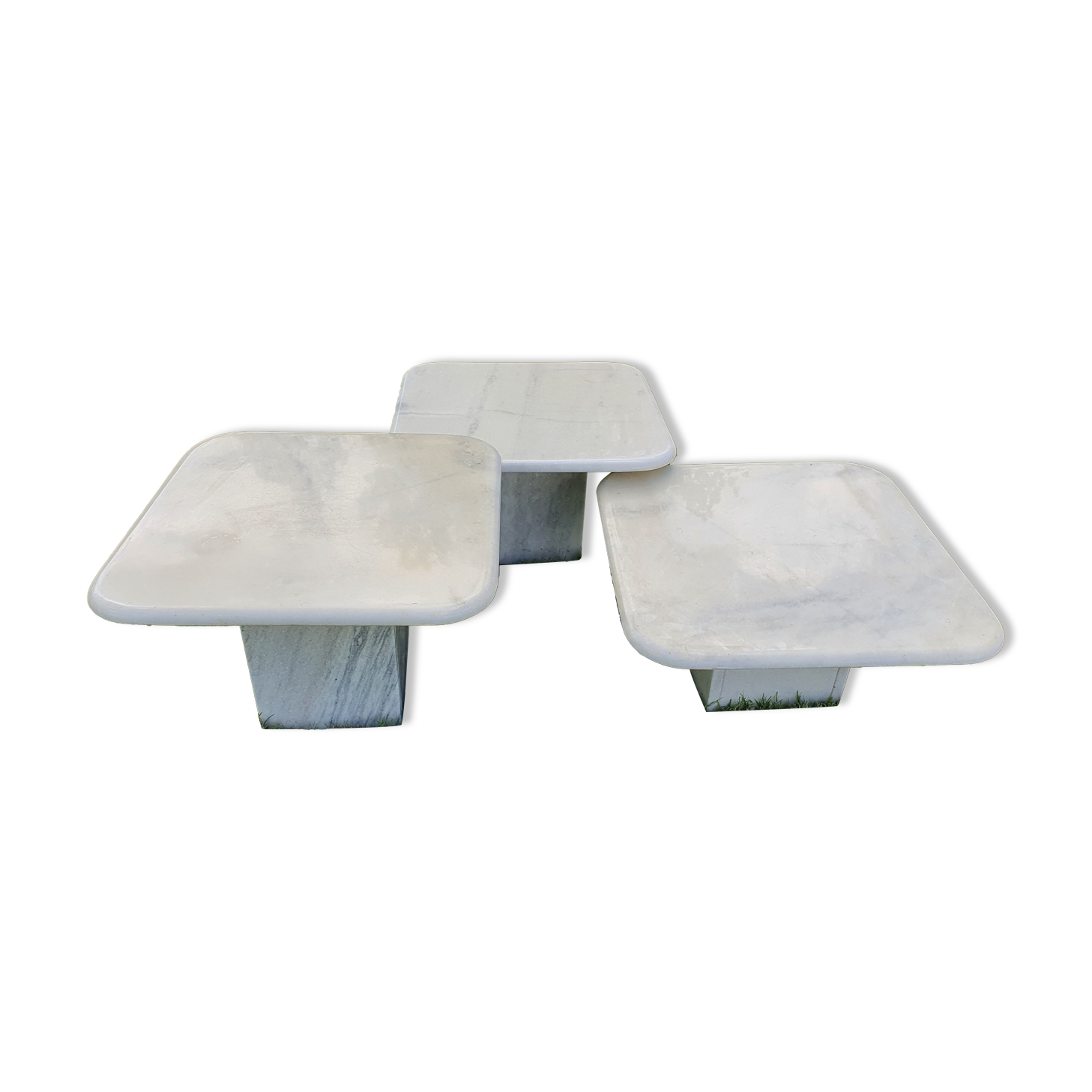 Vintage square trundle tables in travertine. 1970.