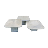Vintage square trundle tables in travertine. 1970.