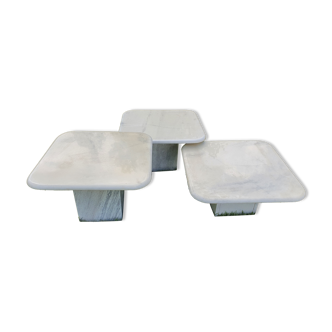 Vintage square trundle tables in travertine. 1970.