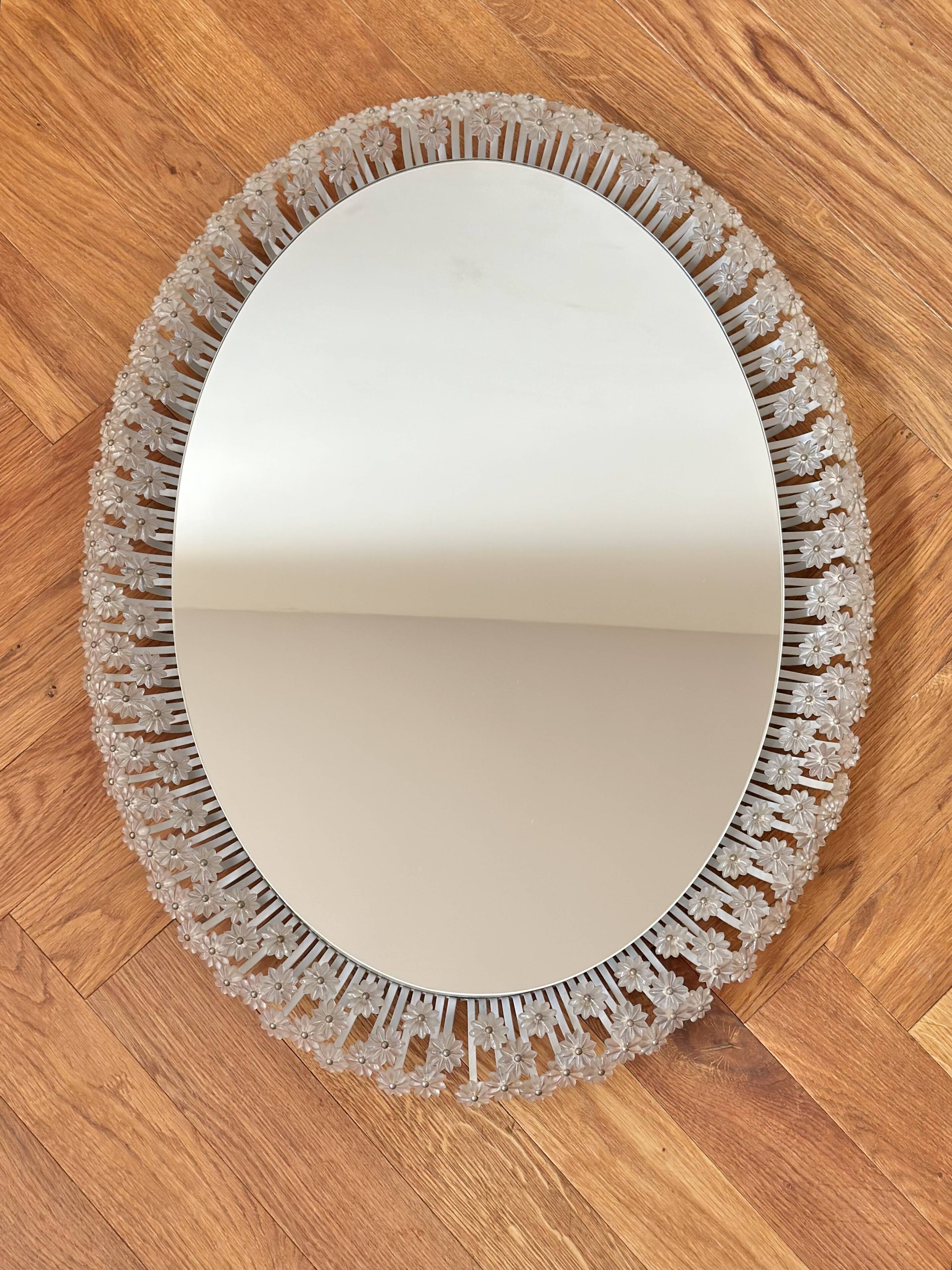 Miroir à fleurs vintage avec éclairage Emil Stejnar Rupert Nikoll