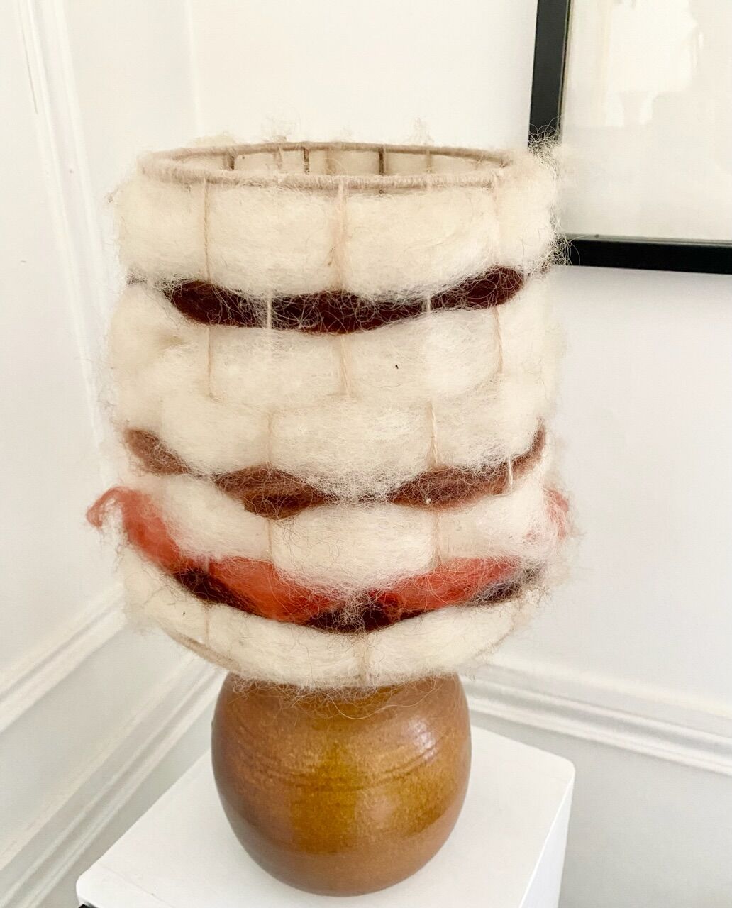 Lamp in stoneware lampshade vintage wool