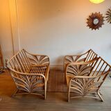 Ensemble de salon en rotin et bambou avec 2 fauteuils