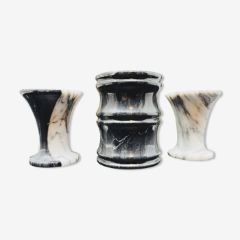 Vase and duo of marble candlesticks - mid 20th