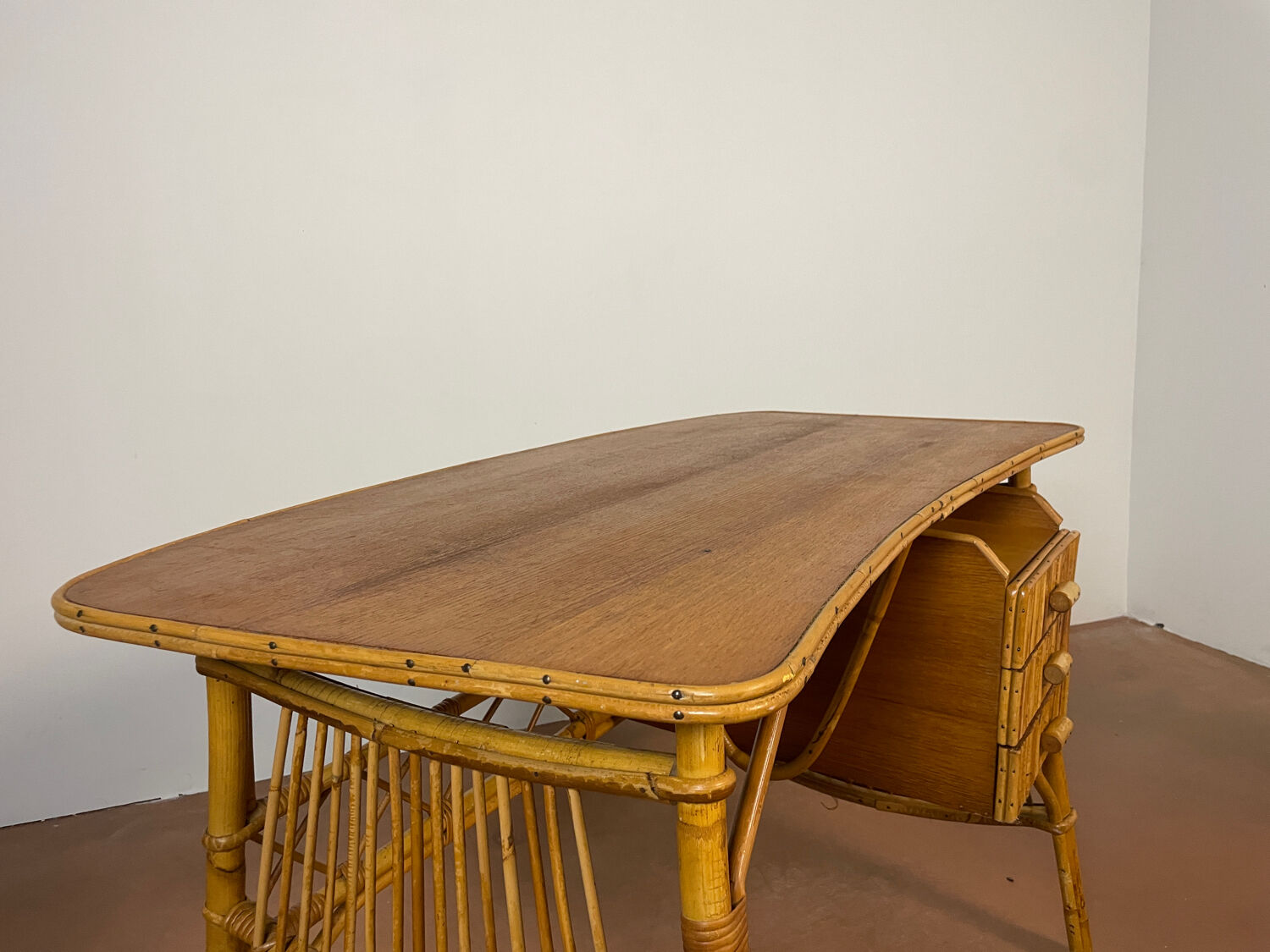 Vintage desk in bamboo and rattan