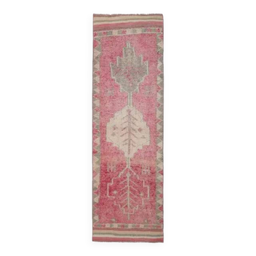 Tapis coureur vintage turc en laine et coton noué à la main des années 1970, 90x303.