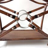 1950s metal magazine rack with imitation leather and bamboo