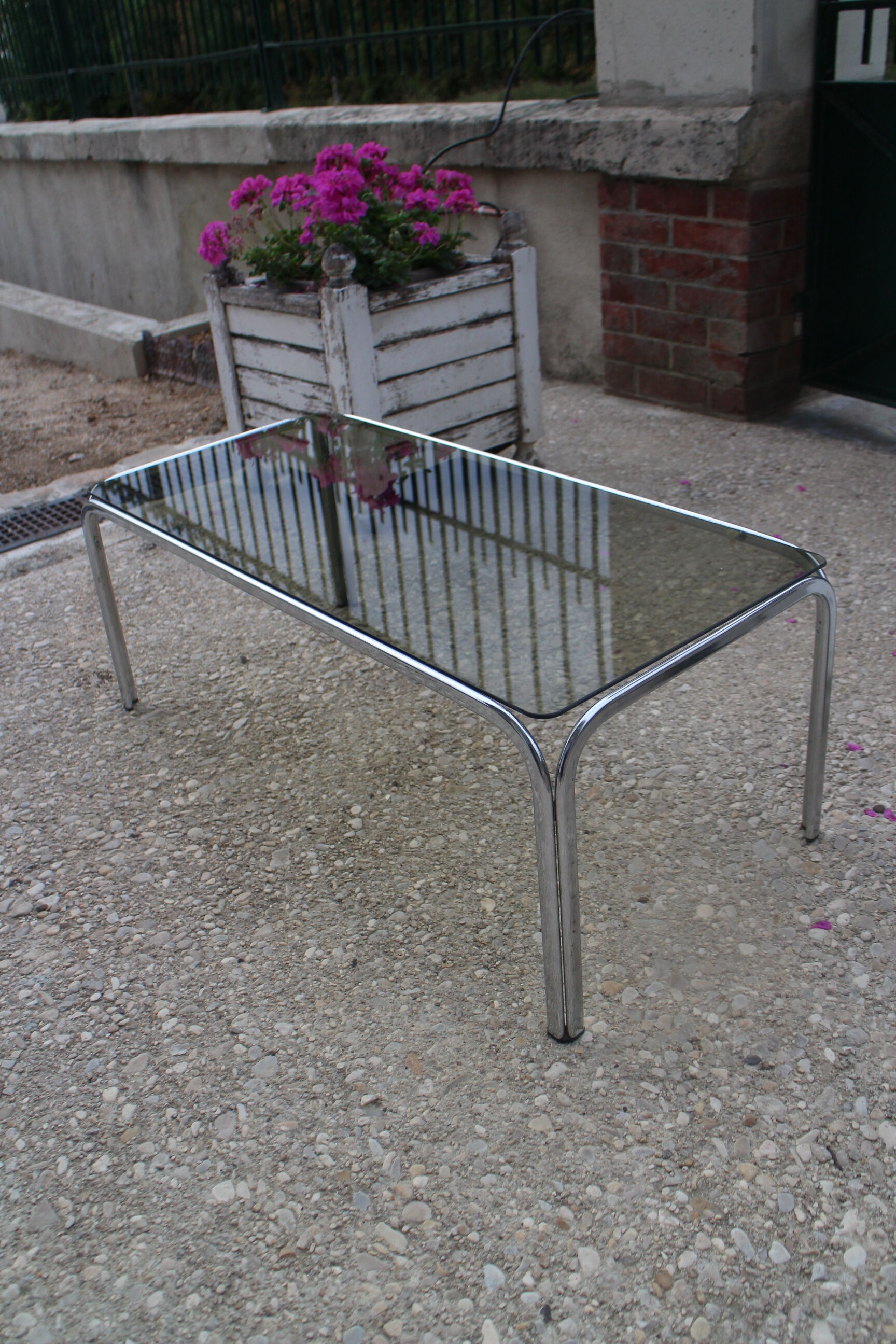 Coffee table chrome and smoked glass