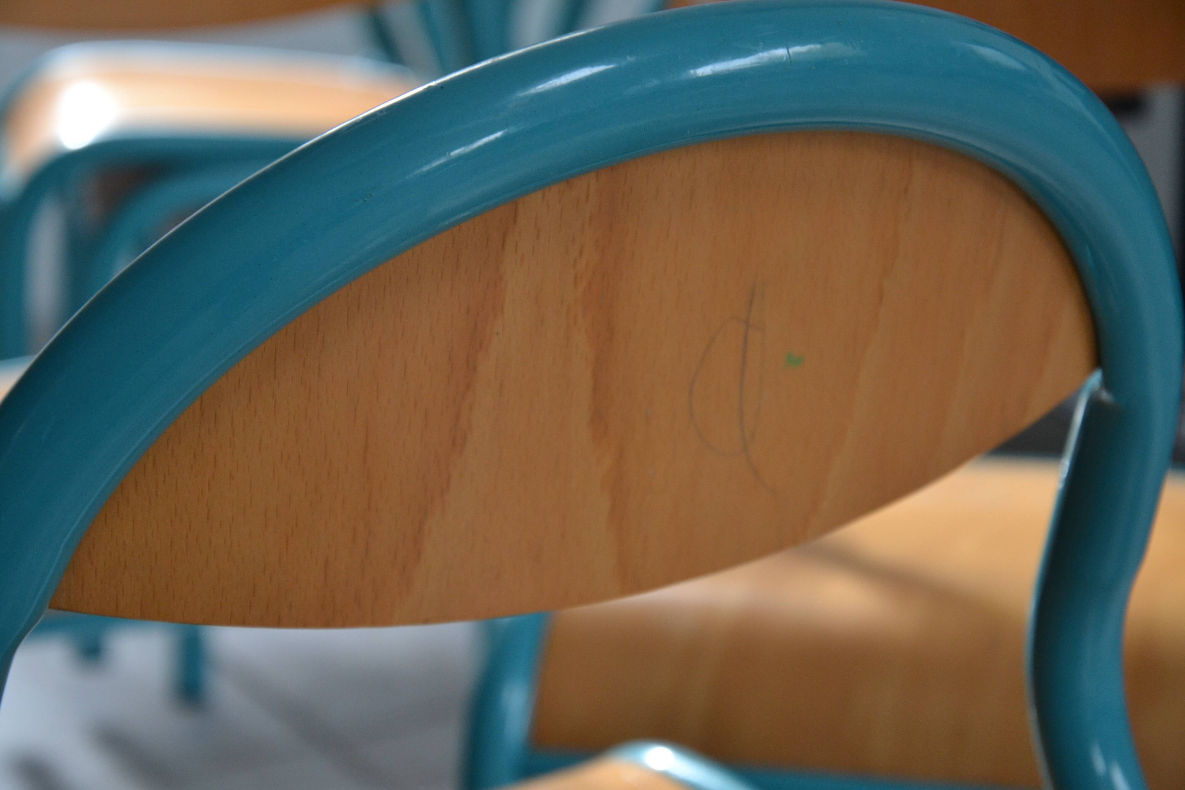 6 vintage blue children's chairs