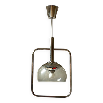 Space Age Pendant Lamp in Chrome Metal and Smoked Plexiglass, 1970s