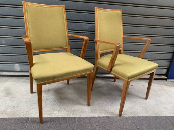 Paire de fauteuils bridge tissus vert clair années 1960.