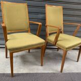 Paire de fauteuils bridge tissus vert clair années 1960.