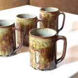 Set of 4 mugs in Migeon sandstone, La Borne, 60s