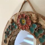 Ceramic mirror decorated with flowers, circa 1960 25x40cm
