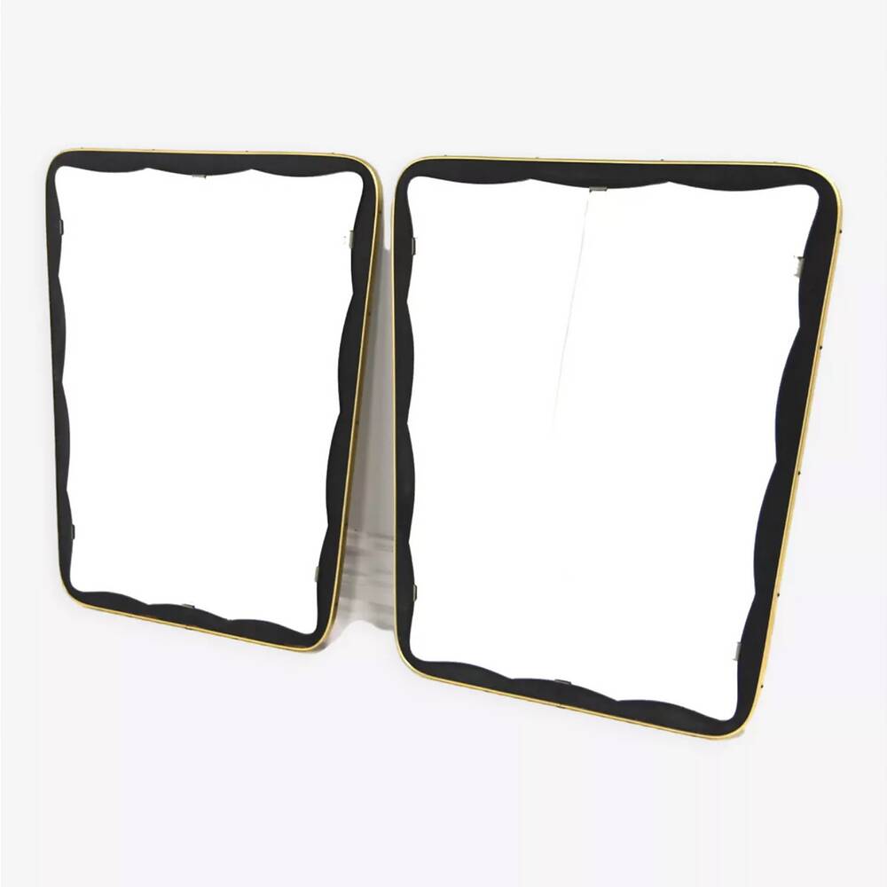 Set of 2 Scandinavian metal mirrors, suede 1960.