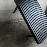 Black wooden slatted bench and coffee table — minimalist mid-century inspired, solid wood