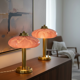 Pair of Art Deco mushroom table lamps, pink Clichy glass