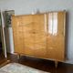 Vintage Art Deco Linen Cabinet / 1950s - Wood Burl and Mirror