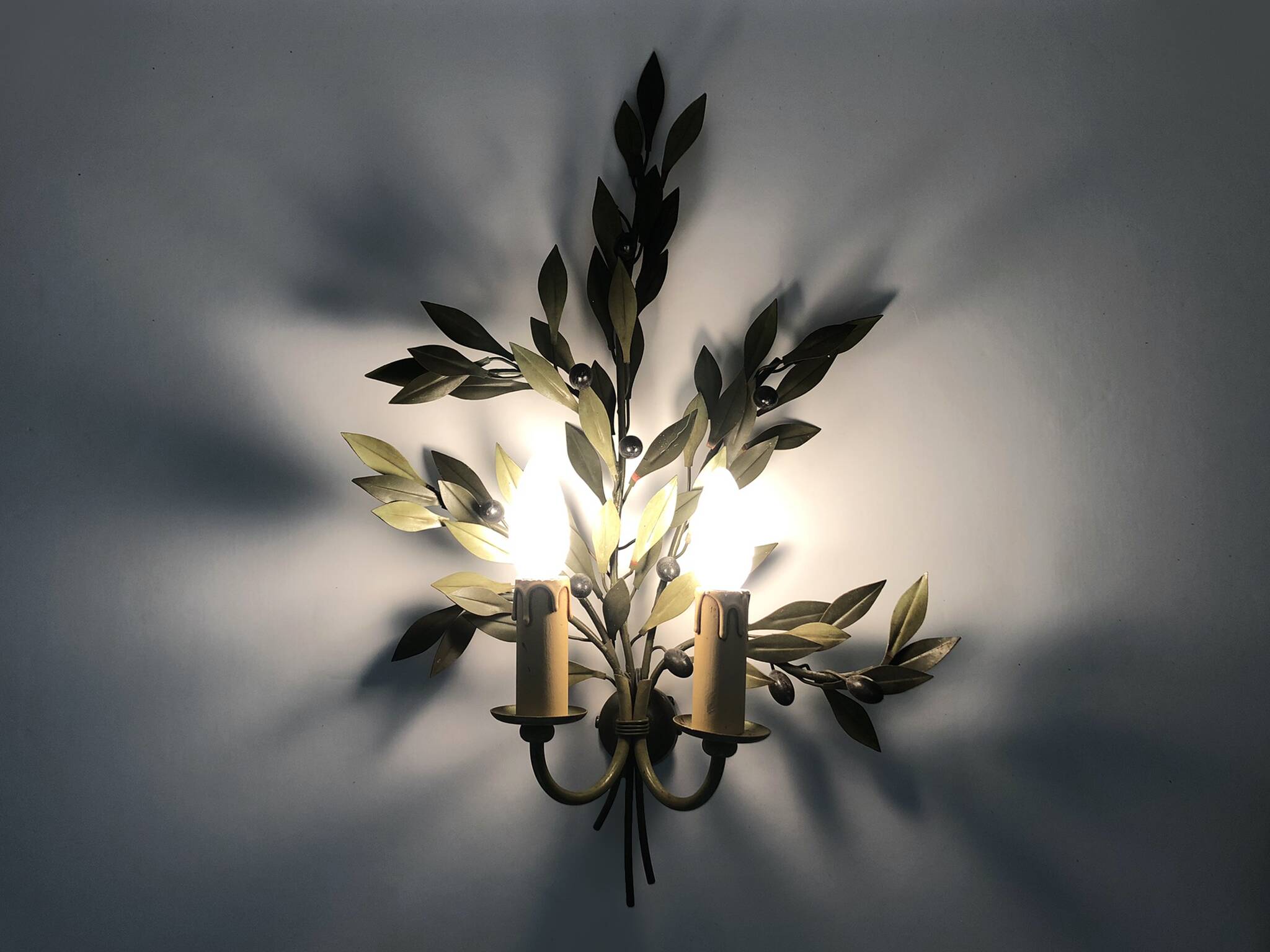 Large pair of olive branch wall sconces Art et FLoritude