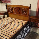 Wooden bed, geometric patterns, 140/190 cm