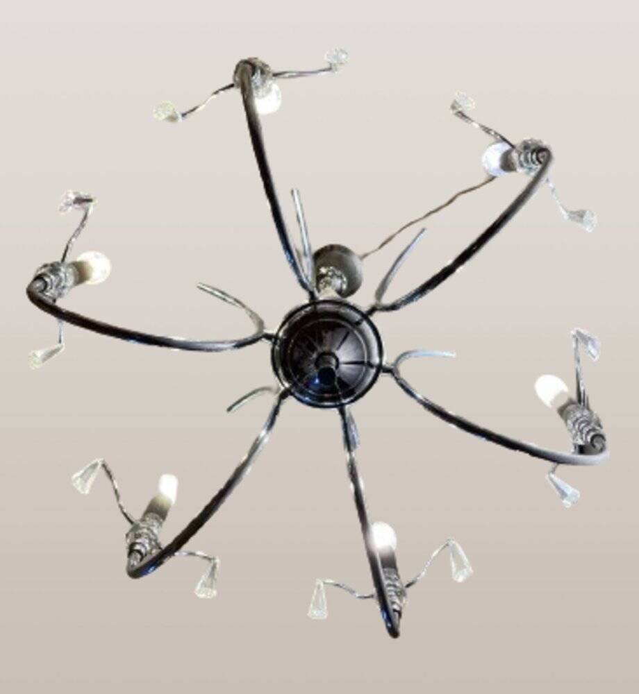 Mid-Century modernist chandelier in chrome and crystal by Gaetano Sciolari, 1970s