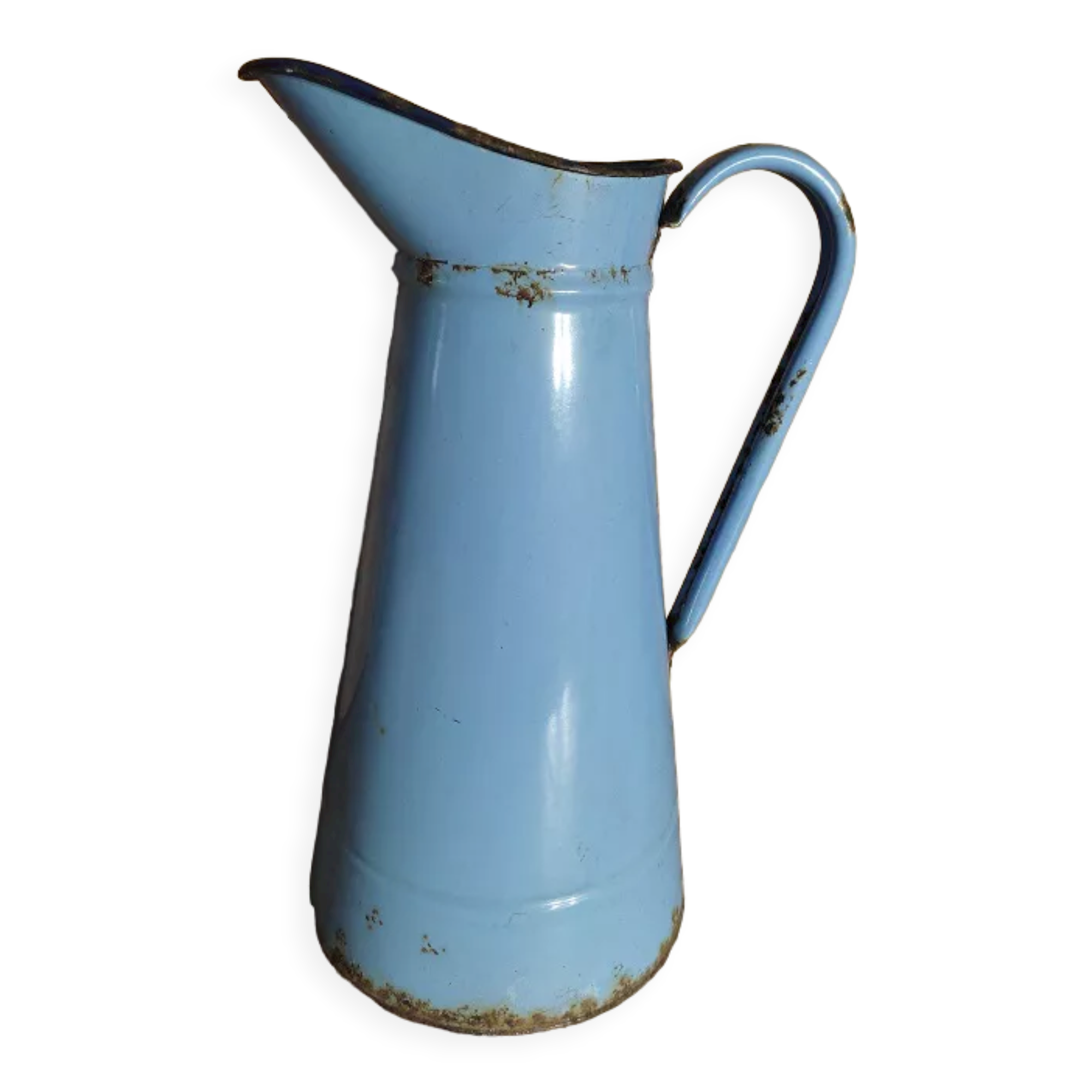 Broc métal émaillé bleu
