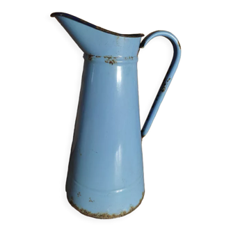 Blue enamelled metal pitcher