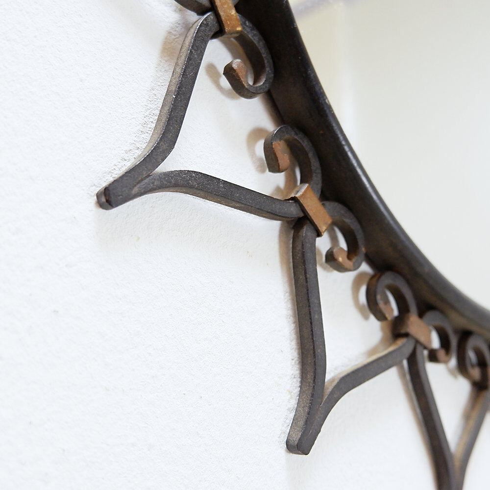 Wall mirror sun in wrought iron with heart pattern - 1960s