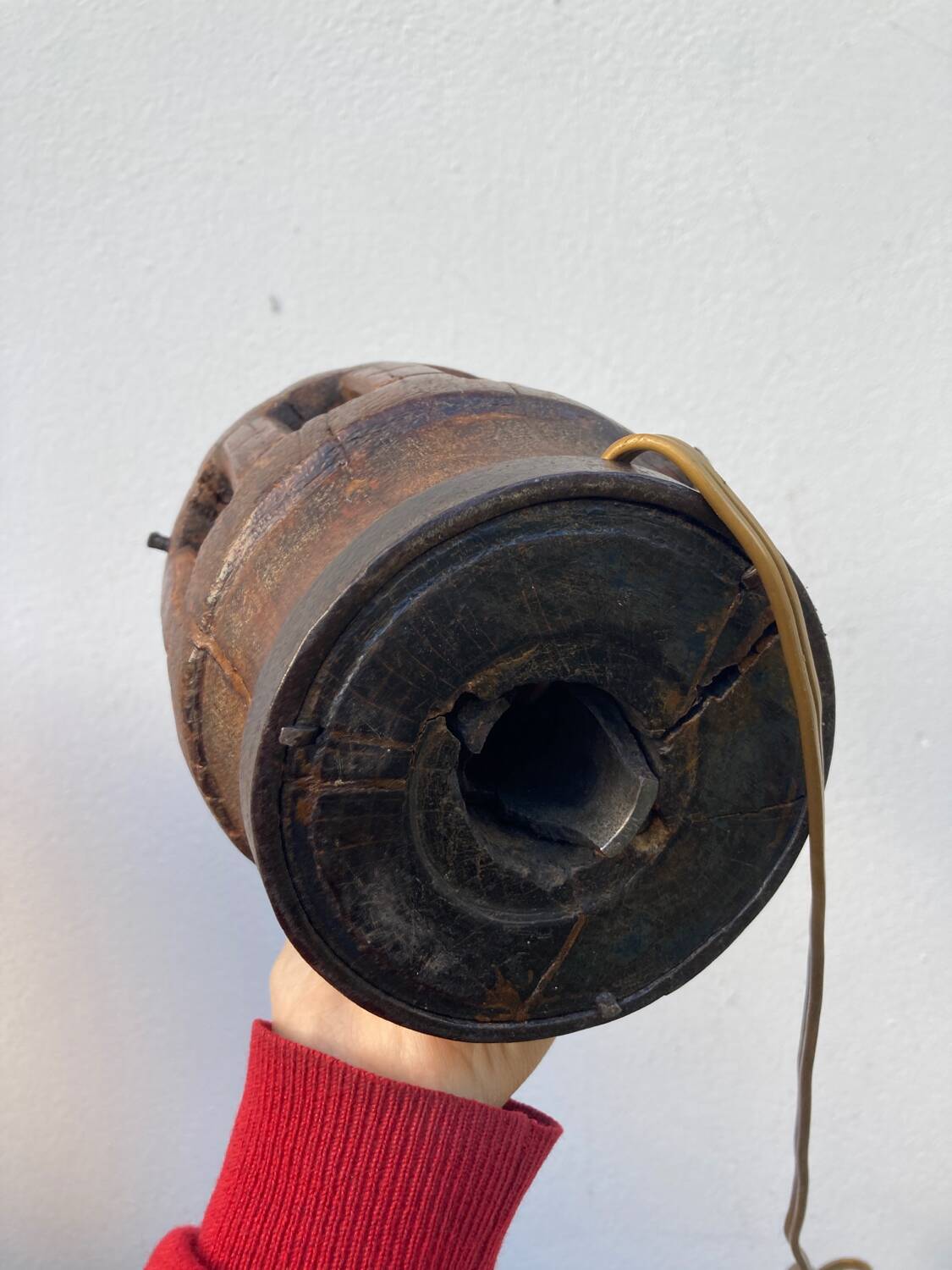 Brutalist wooden lamp base