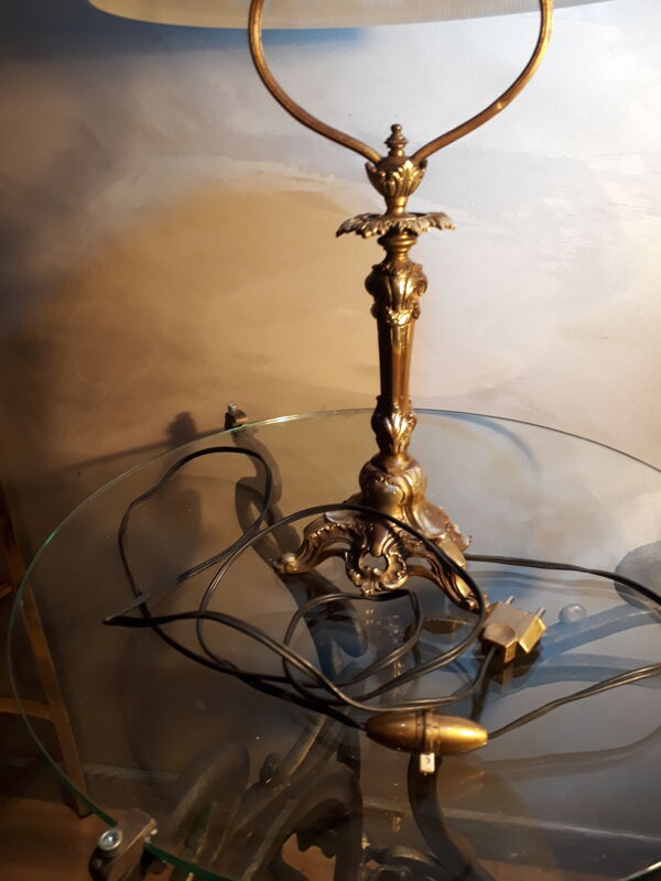 Lampe bronze doré abat jour verre epais 8ml motif fleural art nouveau art deco