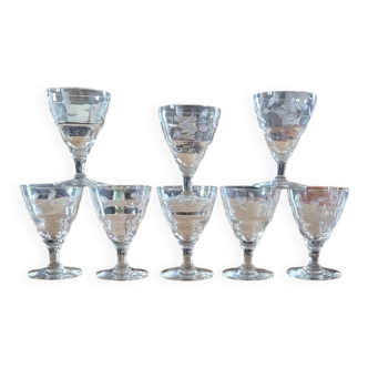 7 vintage footed aperitif glasses