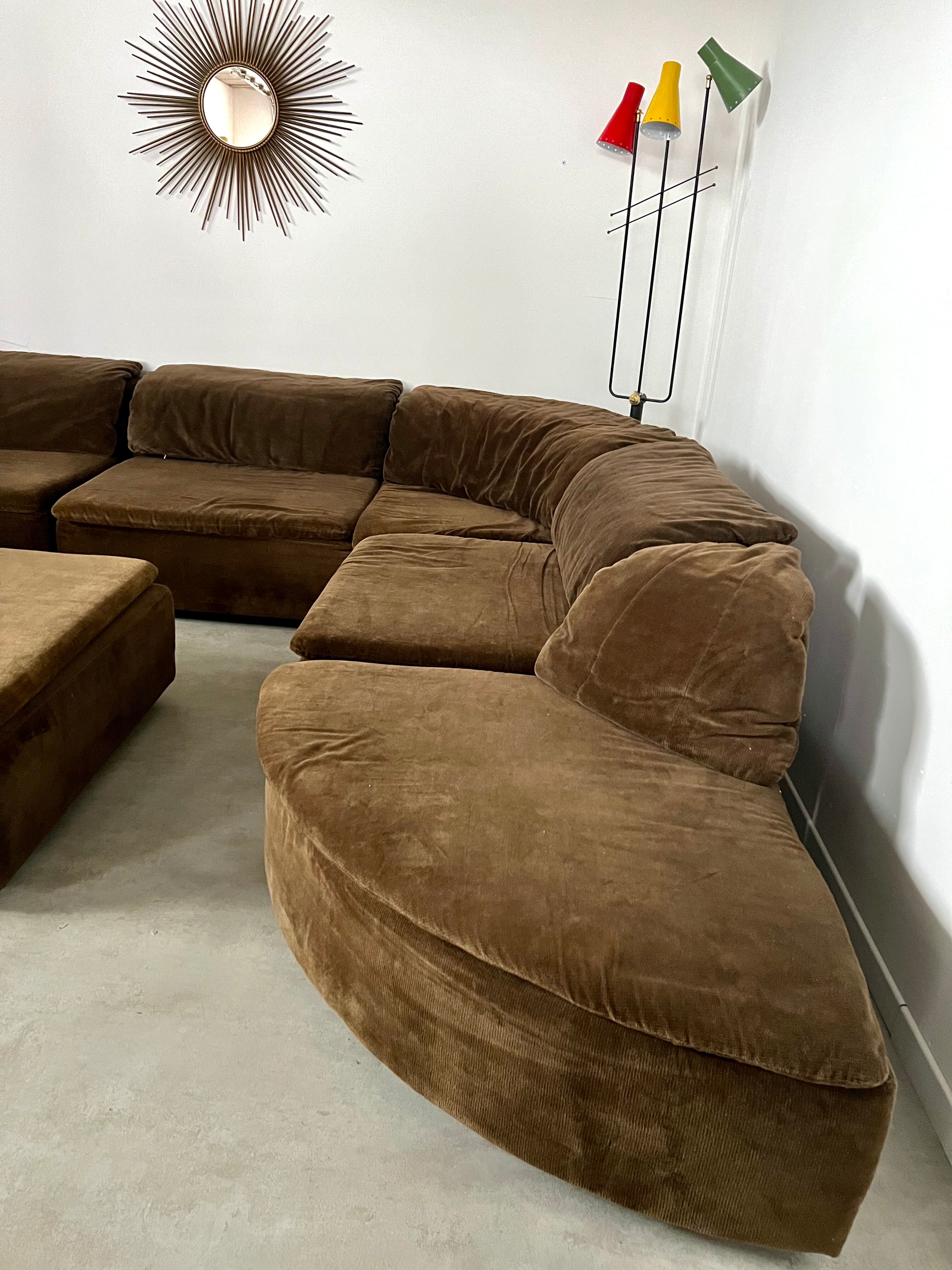 Old vintage modular sofa 6 elements of the 70s velvet / design