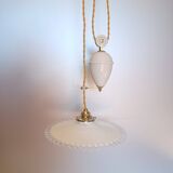 Suspension rises and falls - Opaline and fluted glass - 1930