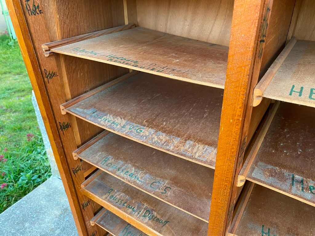 Storage craft cabinet with double oak curtains 1950